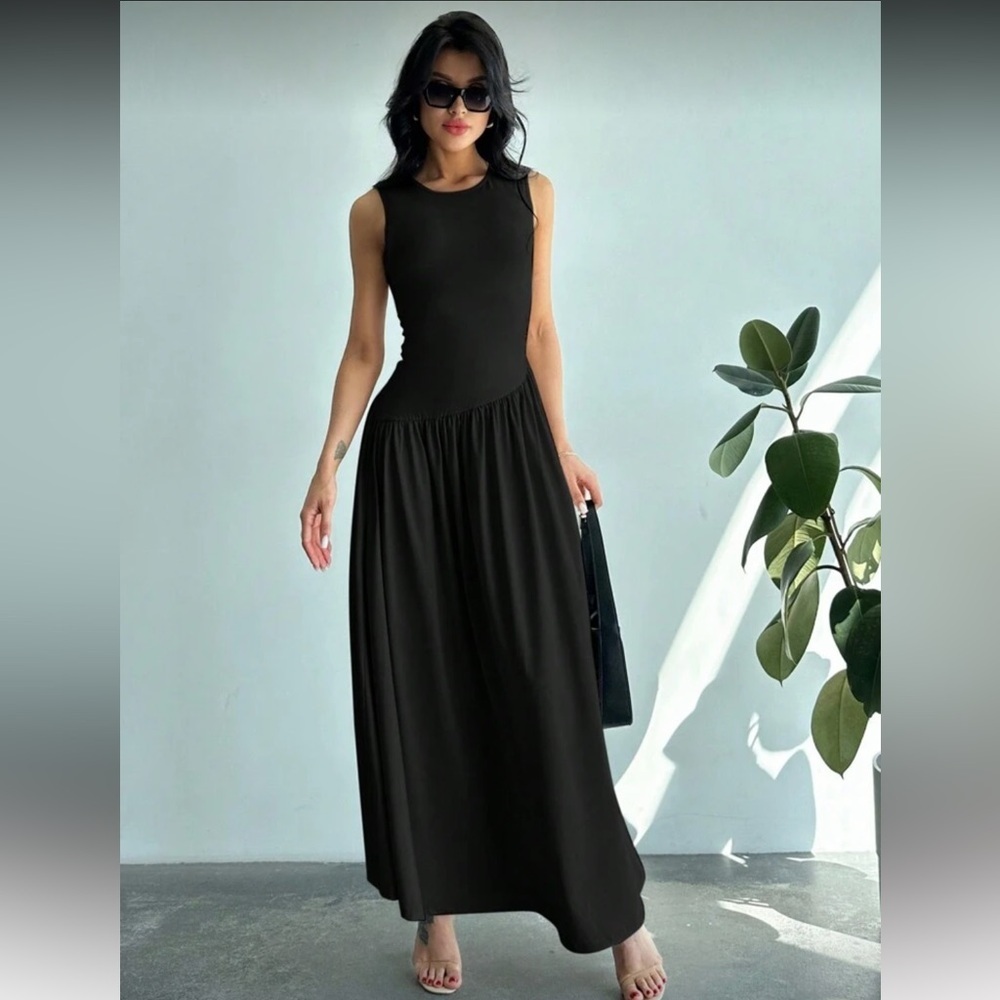 Sleeveless Black Maxi Dress - Classic Elegant Silhouette